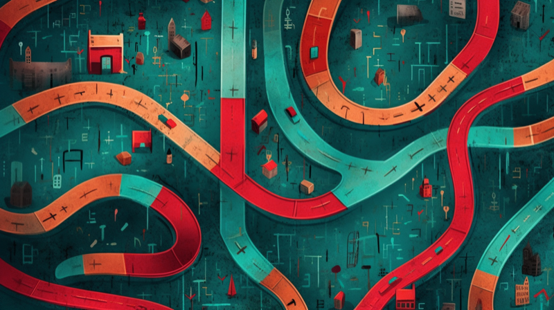 An editorial illustration showing intersecting paths.